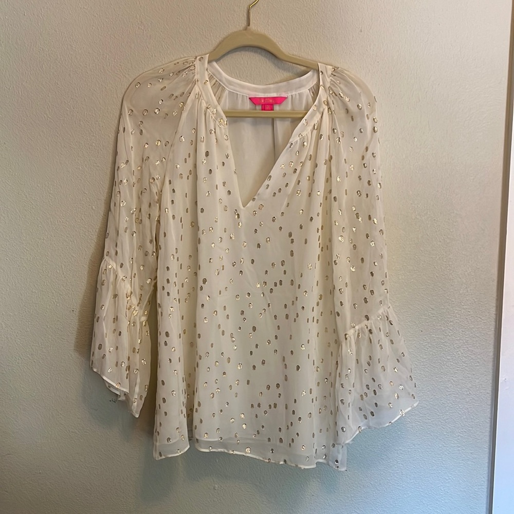 Lilly Pulitzer ivory and gold dot top